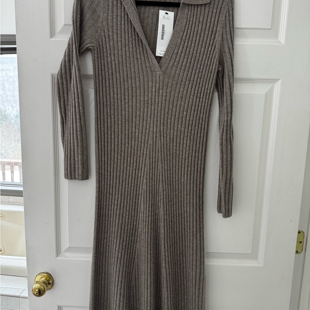 White + Warren Merino Cashmere Ribbed Polo Dress M